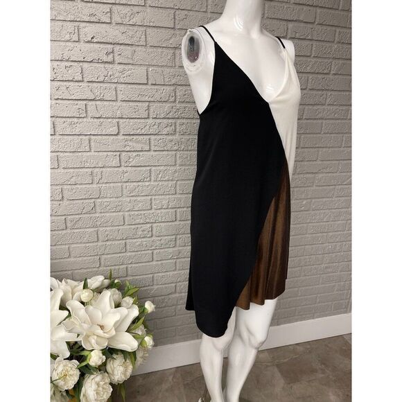 Zara Women Asymmetrical Color Block Metallic Slip Dress Size S - Picture 5 of 9